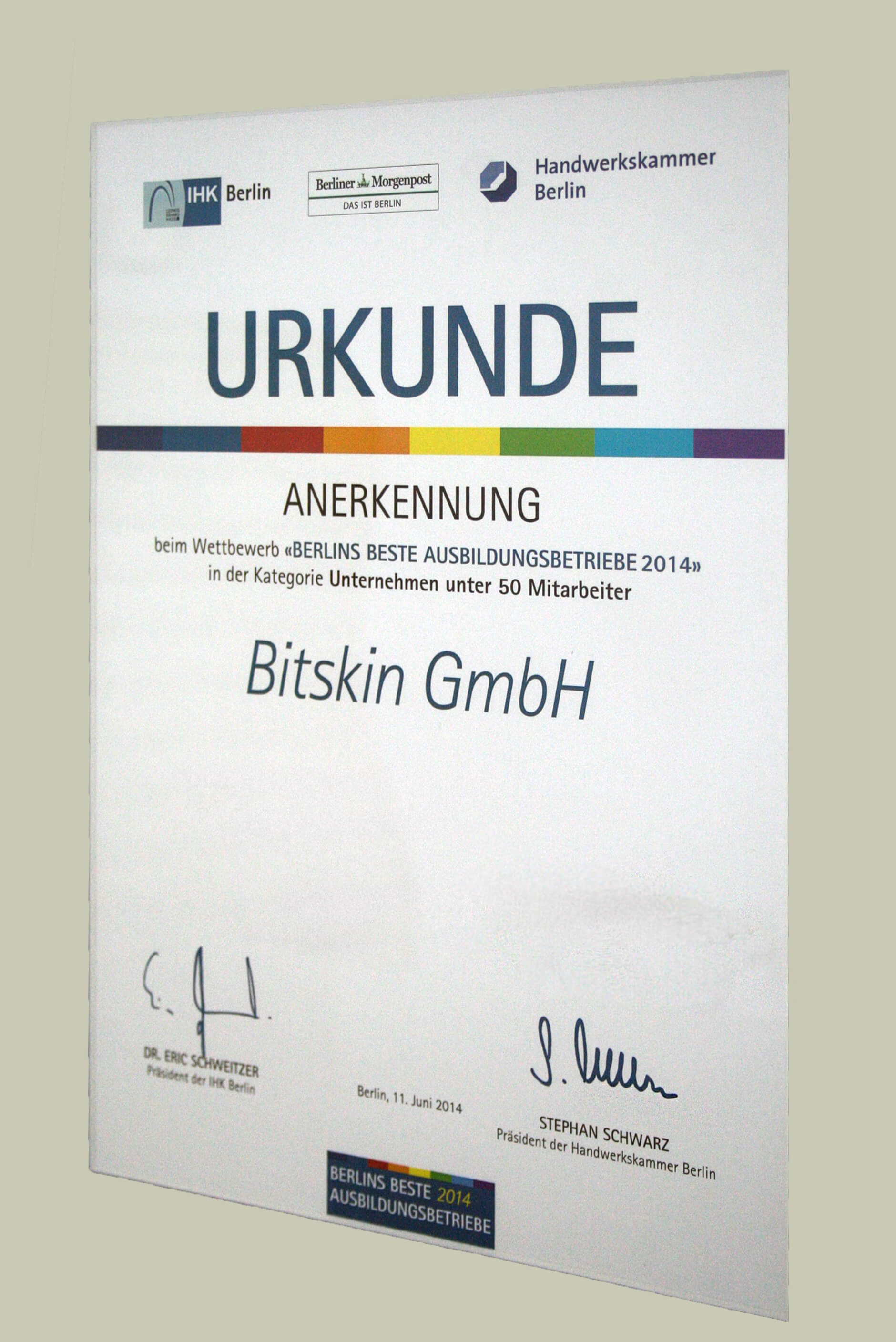 IHK ernennt Bitskin zu einem der besten Berliner Ausbildungsbetriebe 2014