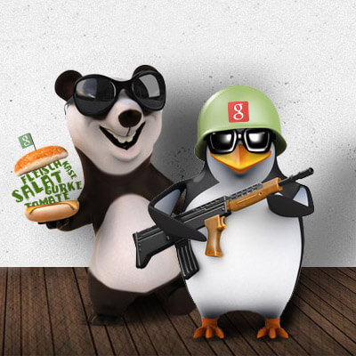 Panda und Pinguin mit Google Logo